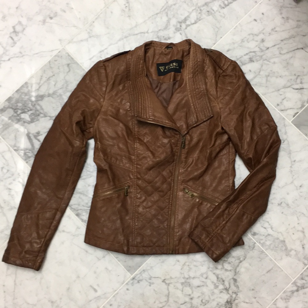 Brown Leather Cognac/ Bomber Motto Jacket 🧥 - Picture 3 of 8